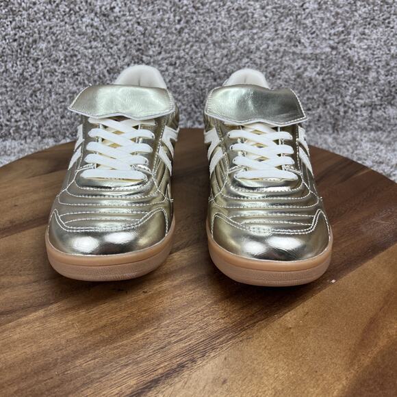 Steve Madden Women's Madrid Sneakers Size 8 Shiny Metallic Gold Shoes - Picture 3 of 12